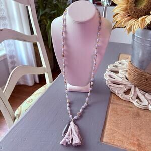 Chan Luu Stone Beaded Long Tassel Pendant Necklace